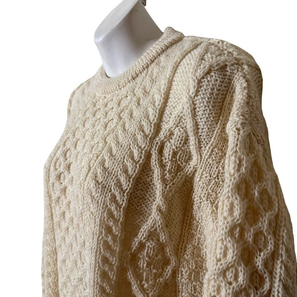 Aran Crafts Ireland 100% Wool Cable Knit Chunky Knit Fisherman Sweater Ivory S - Picture 15 of 16
